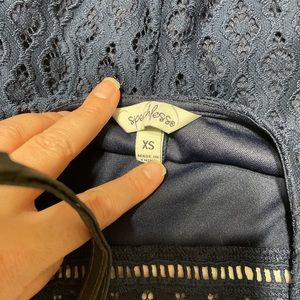 Navy blue dress with lace overlay